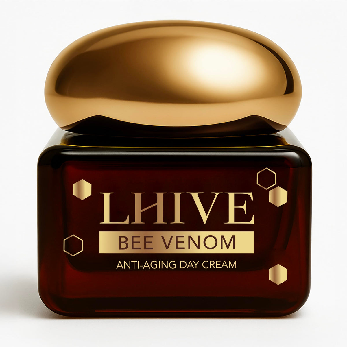 LHIVE front jar showing elegant packaging and firming anti-aging benefit