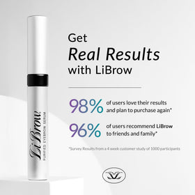 LiBrow tube close-up highlighting applicator tip and compact 3mL size for convenience