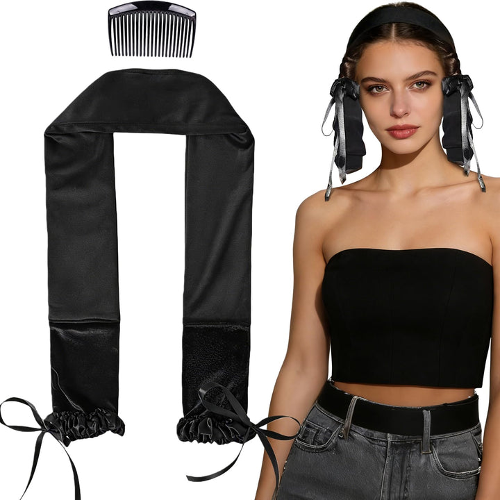 Liegaio scrunchie front view showing product and benefit: easy overnight styling