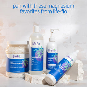 LIFE-FLO lifestyle bathroom shelf styling depicting family-ready lotion for daily self-care