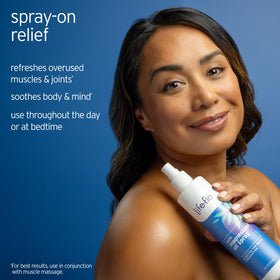 LIFE-FLO spray application on feet showing quick coverage and targeted relief