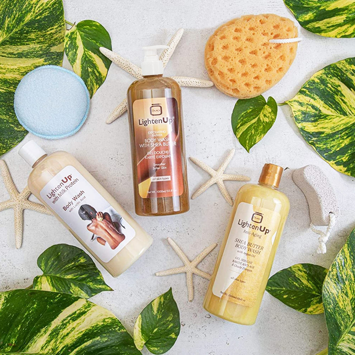 LightenUp lifestyle bathroom shelf scene conveying tropical fragrance freshness