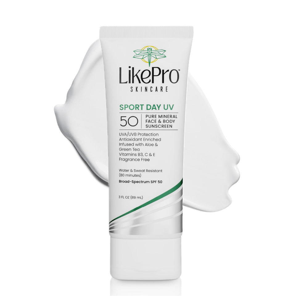 LikePro SKINCARE front packaging showing SPF 50 and travel size benefits