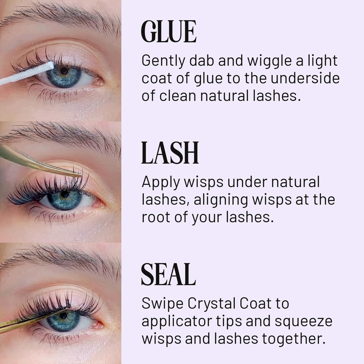 Lilac St applicator swipe demonstrating easy lash application