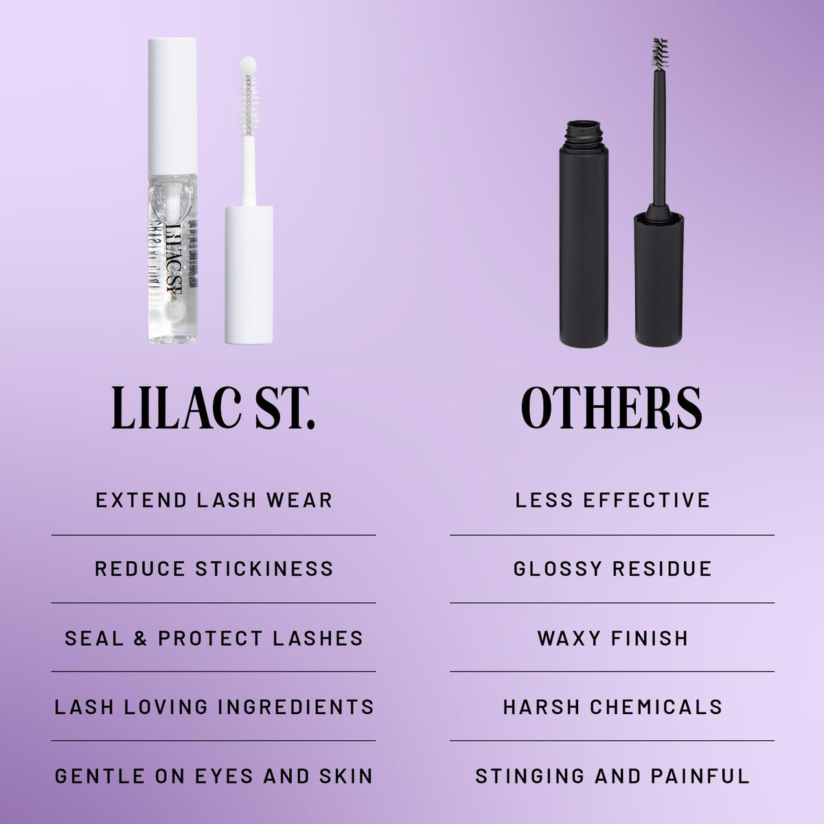 Lilac St sealed lashes side view showing longer-lasting hold