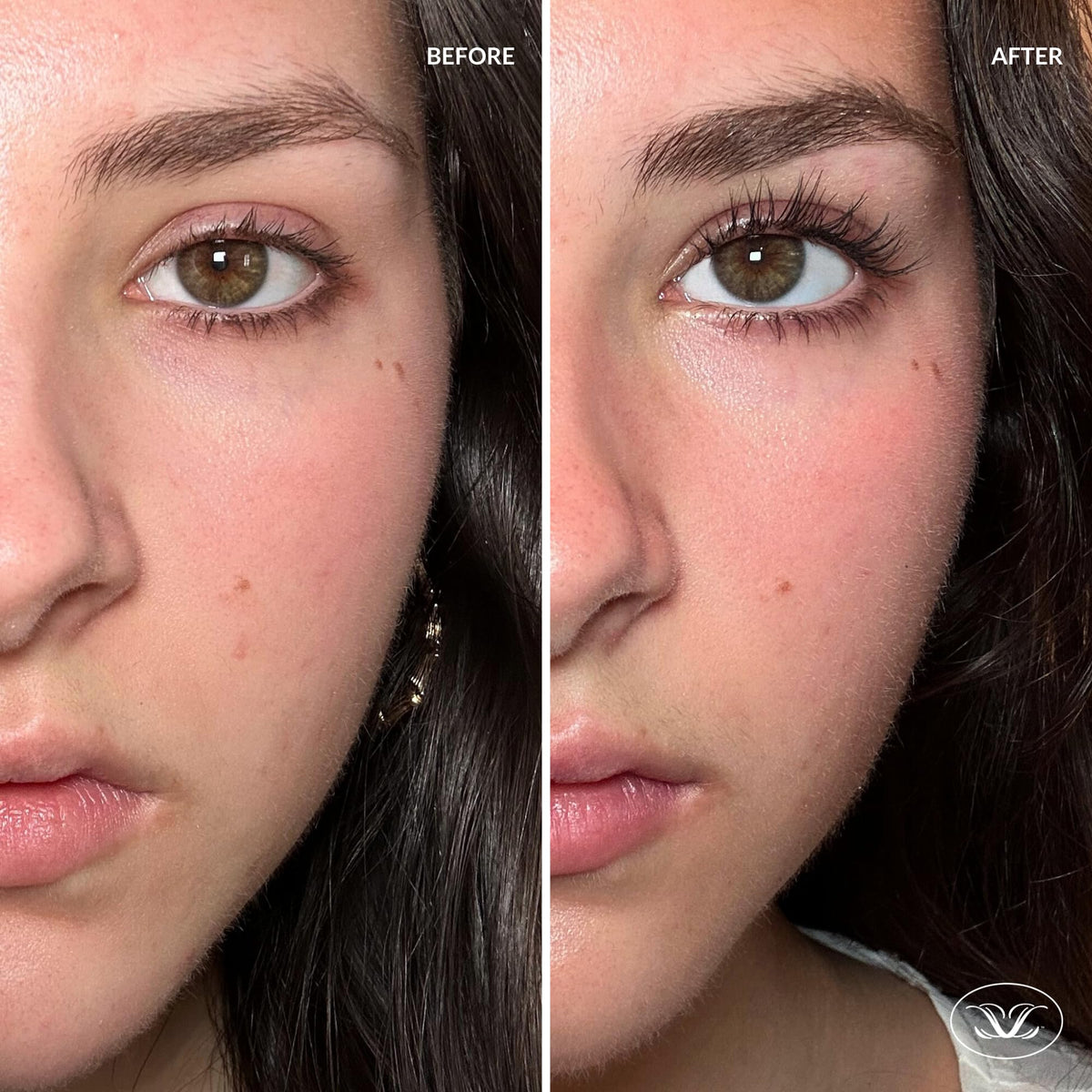 LiLash lashes before and after illustration demonstrating fuller-looking lashes