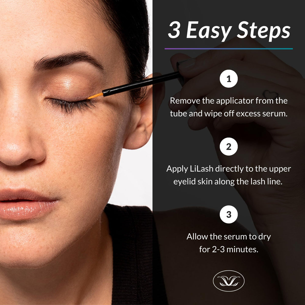 LiLash serum drop texture highlighting nourishing formula for conditioned lashes