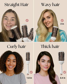Lily England in-use blow dry scene with brush creating salon-style volume benefit