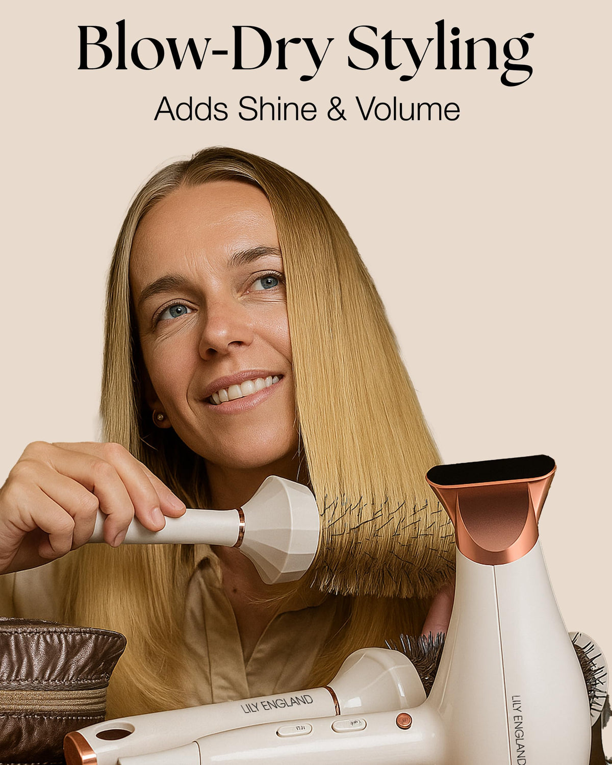 Lily England tail comb and brushes laid out for neat parting and styling benefit