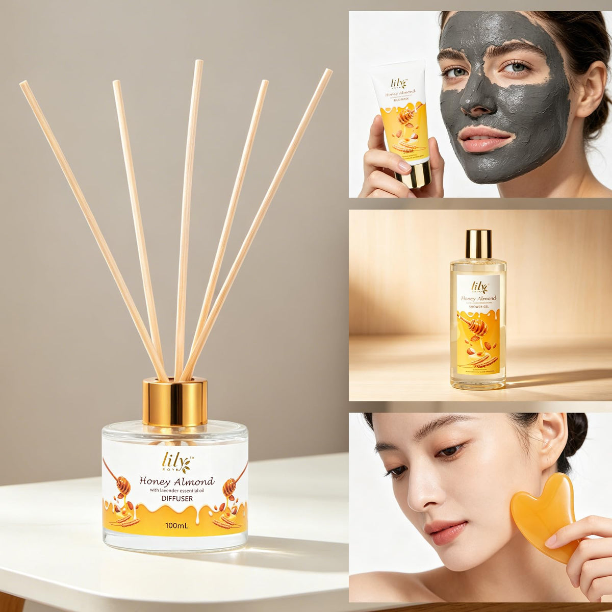 LILY ROY gua sha and pumice tools displayed for targeted skin care