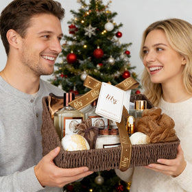 LILY ROY waffle slippers with travel bag staged for comfortable spa comfort