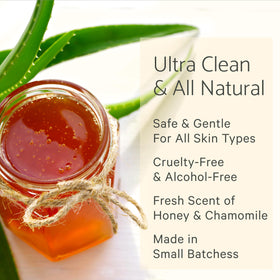 LILY SADO honey chamomile peony ingredients display promoting soothing effects