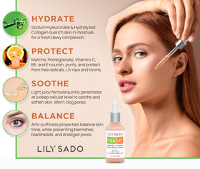 LILY SADO close-up label highlighting vitamin C and active ingredient list