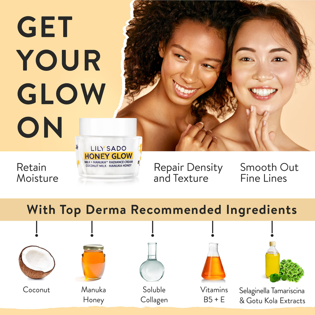 LILY SADO cream swipe on skin showing quick absorption and non-greasy finish benefit