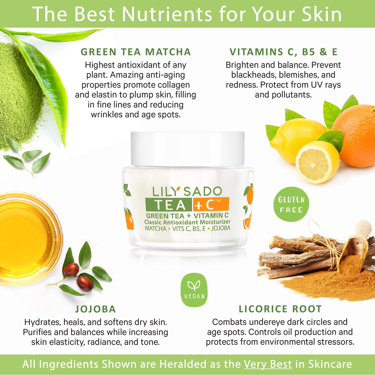 LILY SADO matcha leaves ingredient shot highlighting antioxidant source