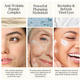 LilyAna Naturals applied under-eye on model showing reduced puffiness benefit
