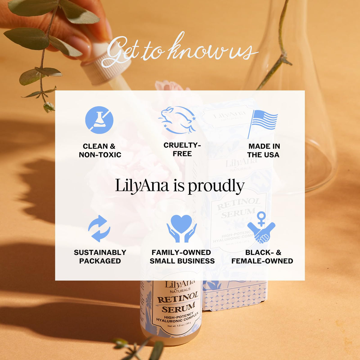 LilyAna Naturals in nighttime routine setup conveying simple use