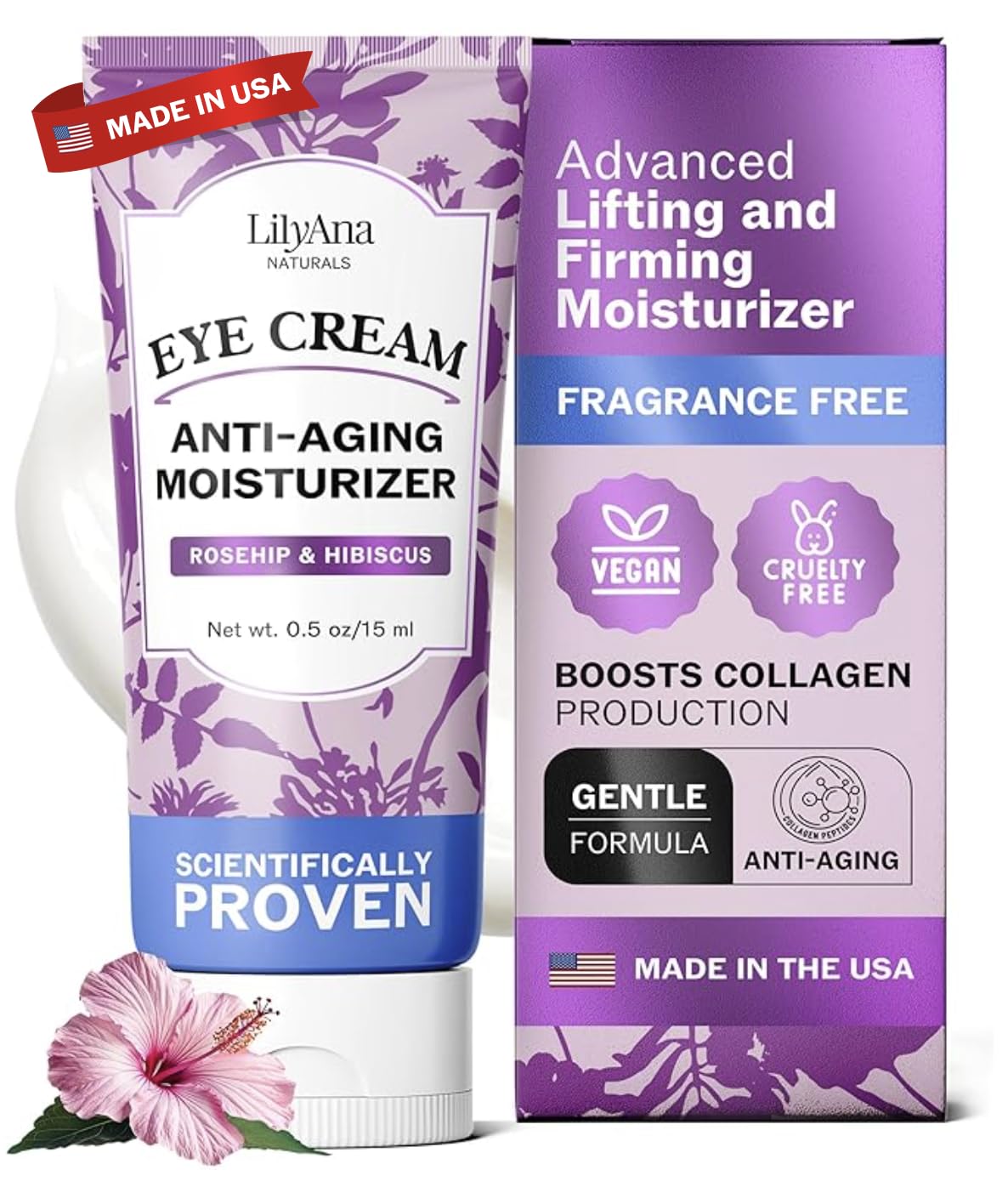 LilyAna Naturals front packaging showing compact eye cream for easy travel and hydration