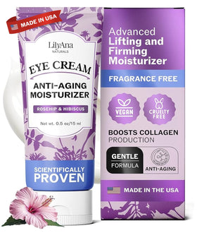LilyAna Naturals front packaging showing compact eye cream for easy travel and hydration