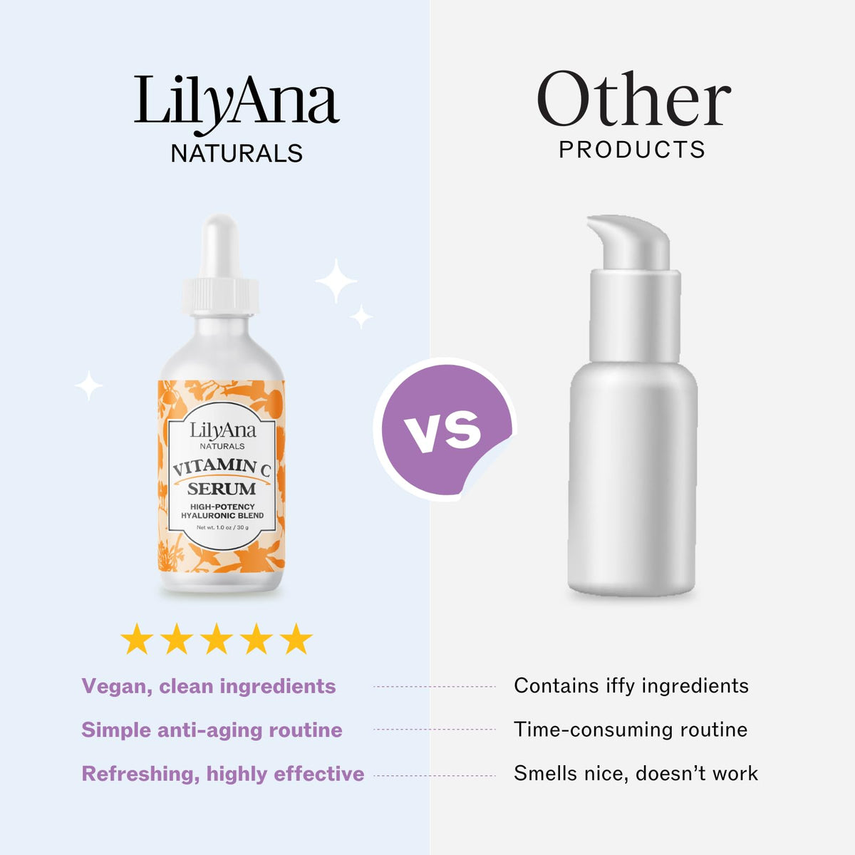 LilyAna Naturals ingredient label highlighting clean, non-toxic ingredients
