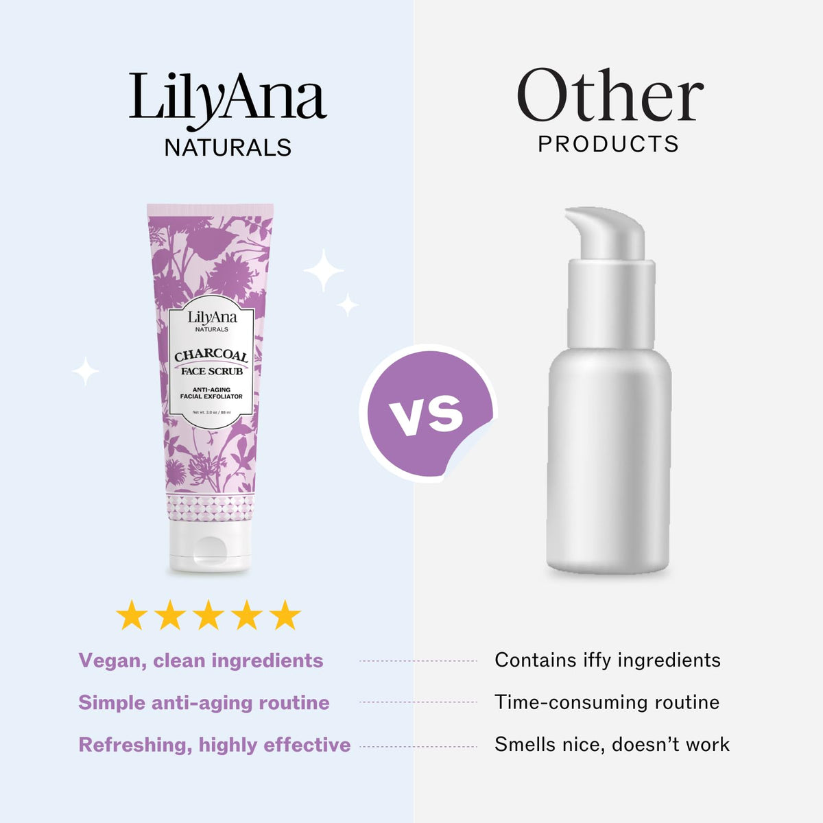 LilyAna Naturals scrub dispensed on hand illustrating easy application benefit