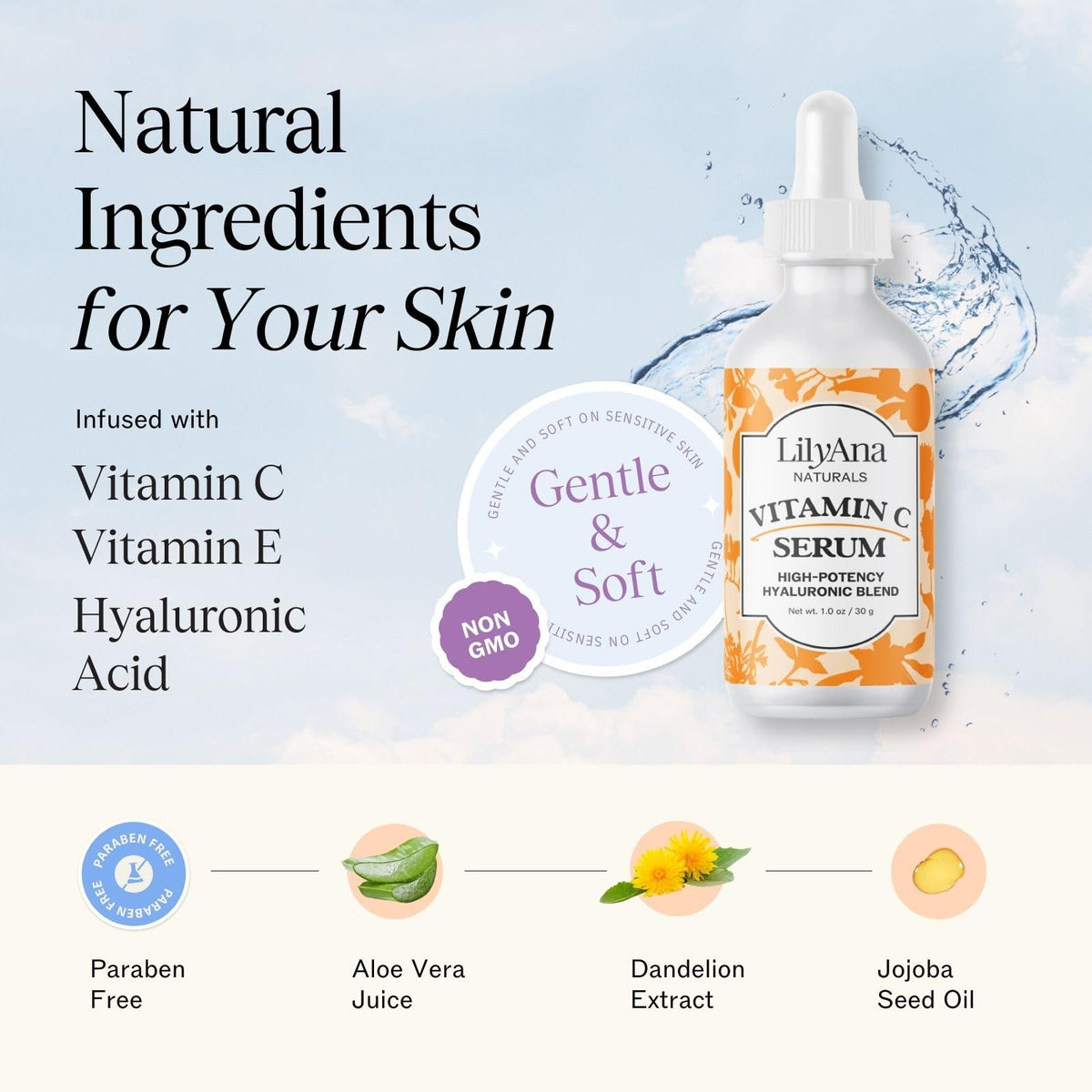 LilyAna Naturals bottle held in hand to show one ounce scale