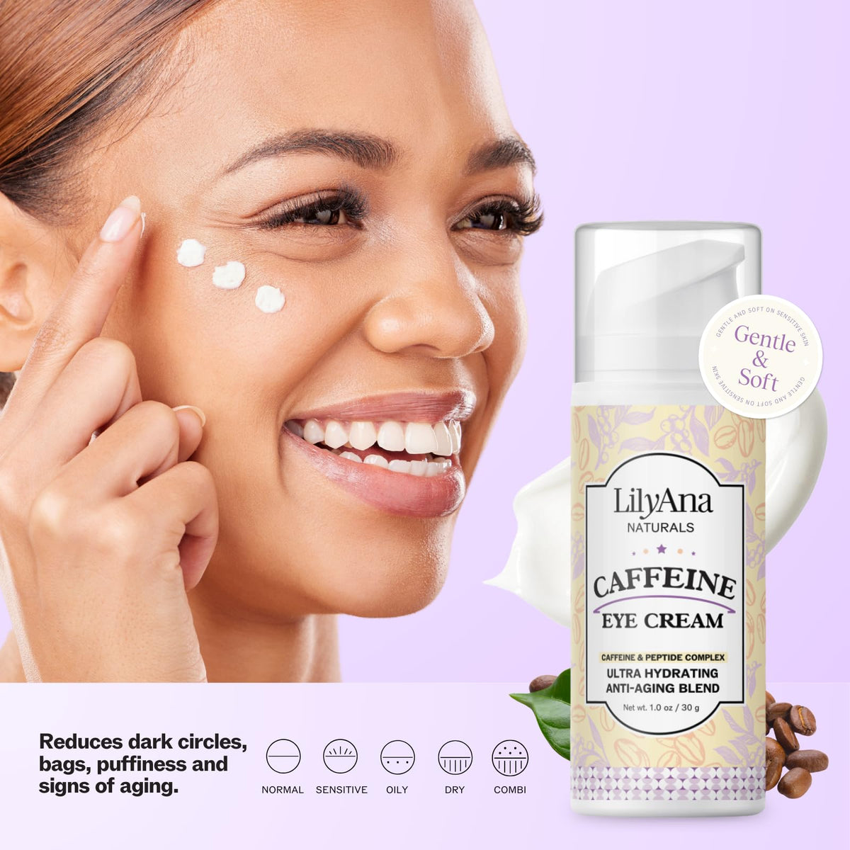 LilyAna Naturals cream texture close-up showing lightweight absorbency benefit