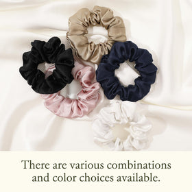 LilySilk scrunchies on a hand showing scale and easy carry benefit