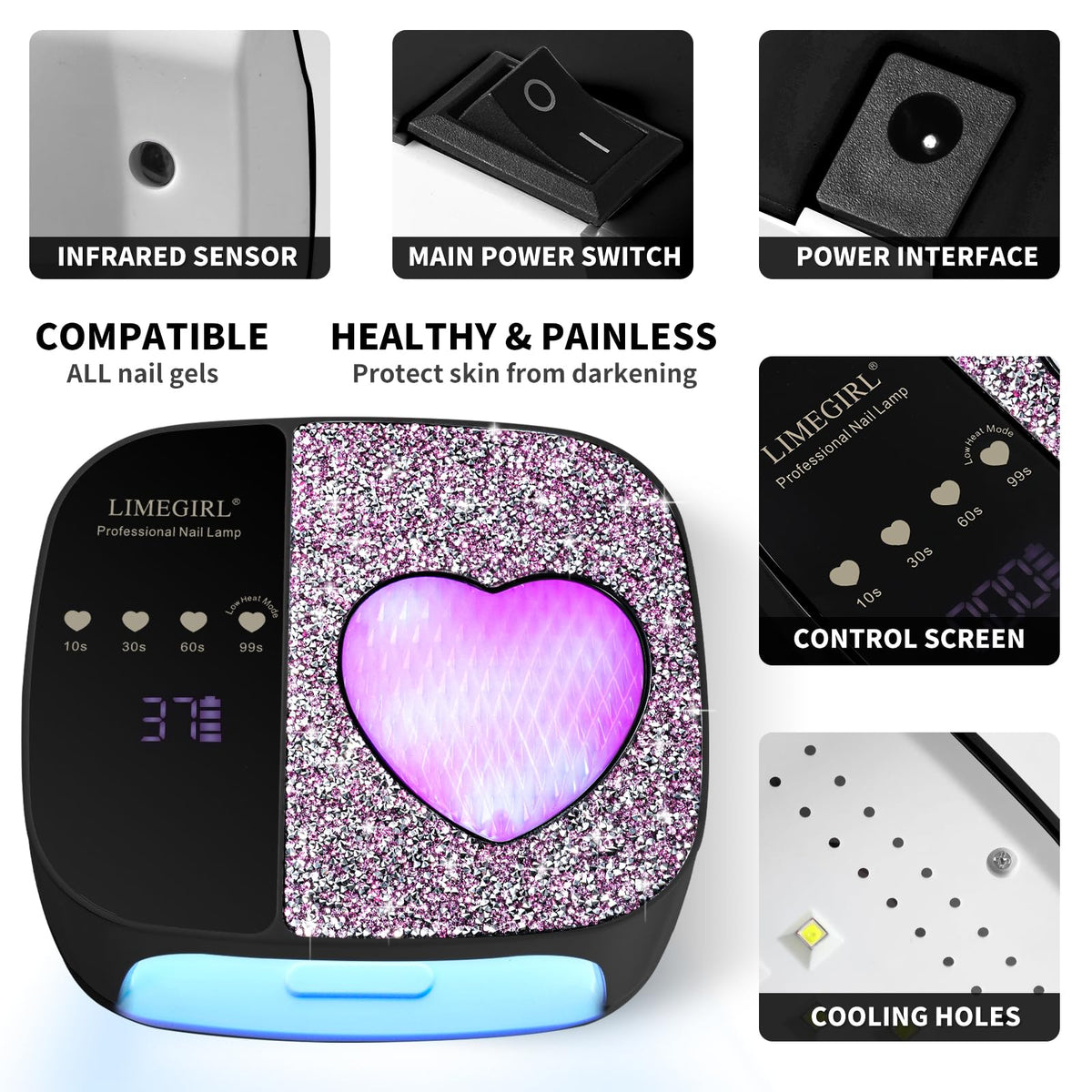 LimeGirl heart ambient battery light indicating remaining charge