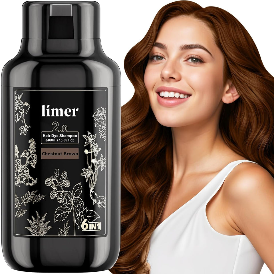 Limer front packaging showing chestnut brown bottle and key benefits