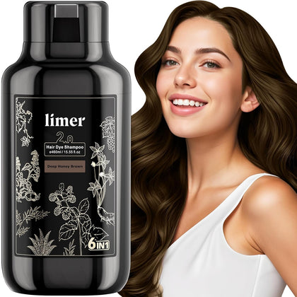 Limer front packaging showing bottle and deep honey brown shade benefit