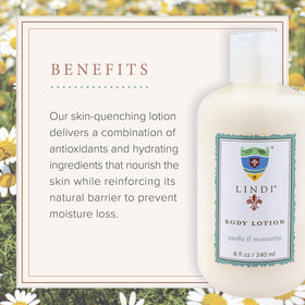 Lindi Skin ingredients flatlay showing botanicals that provide antioxidant and soothing benefits
