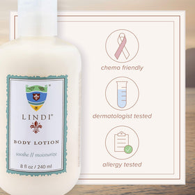 Lindi Skin label close-up displaying ingredient claims for reassurance and transparency