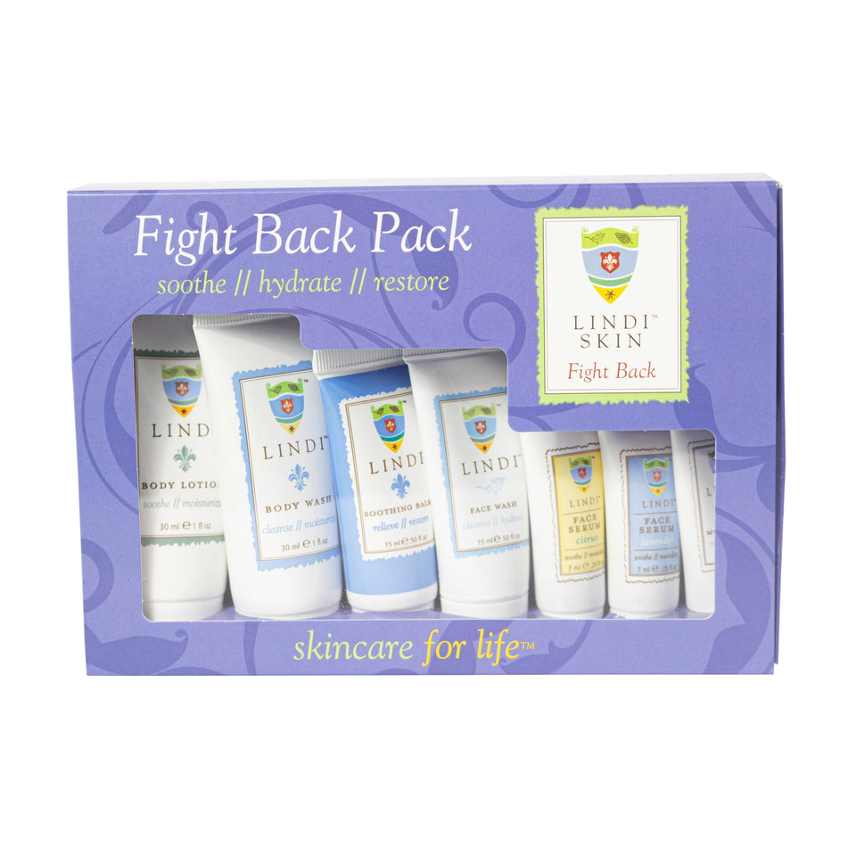 Lindi Skin starter pack front view showing included trial products and comforting design