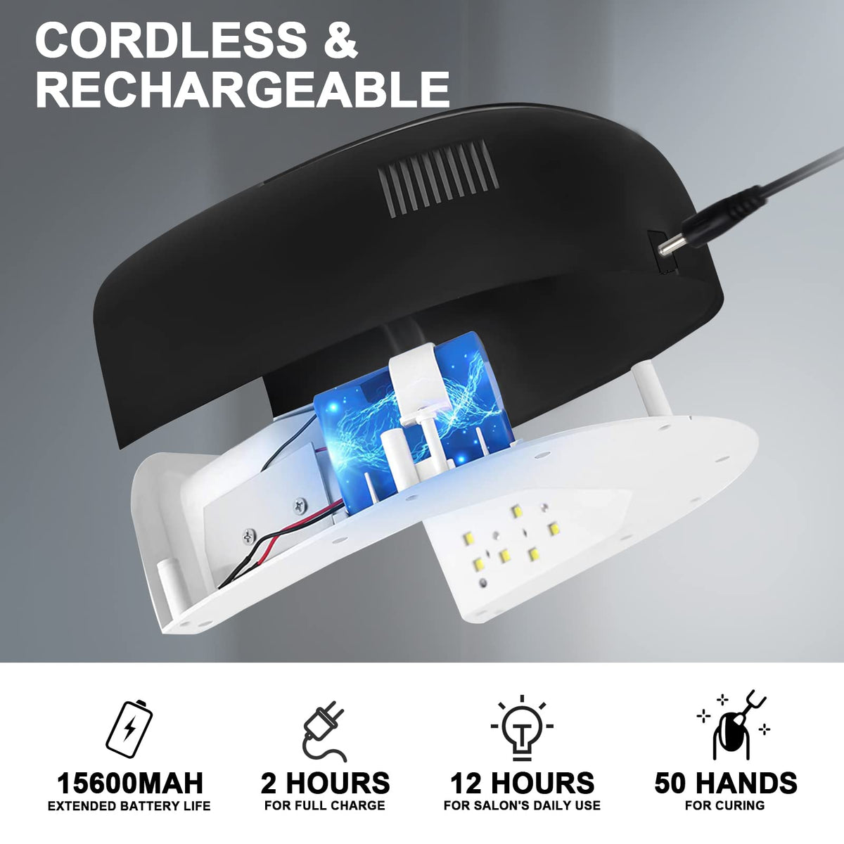 Linssy handle and battery side highlighting cordless portability benefit