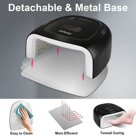 Linssy scale with hand comparison demonstrating compact travel-friendly size
