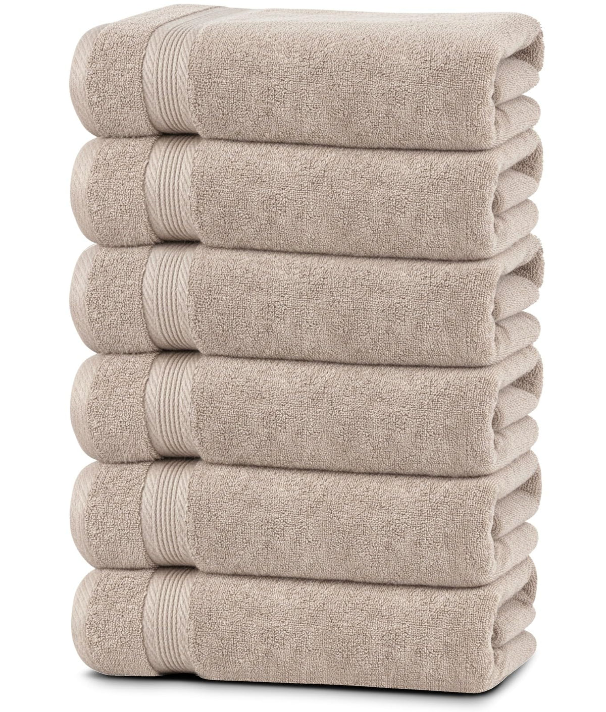 Linteum Textile Supply front pack view shows taupe towels and premium quality