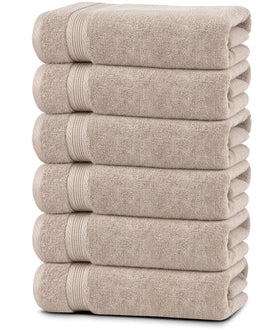 Linteum Textile Supply front pack view shows taupe towels and premium quality