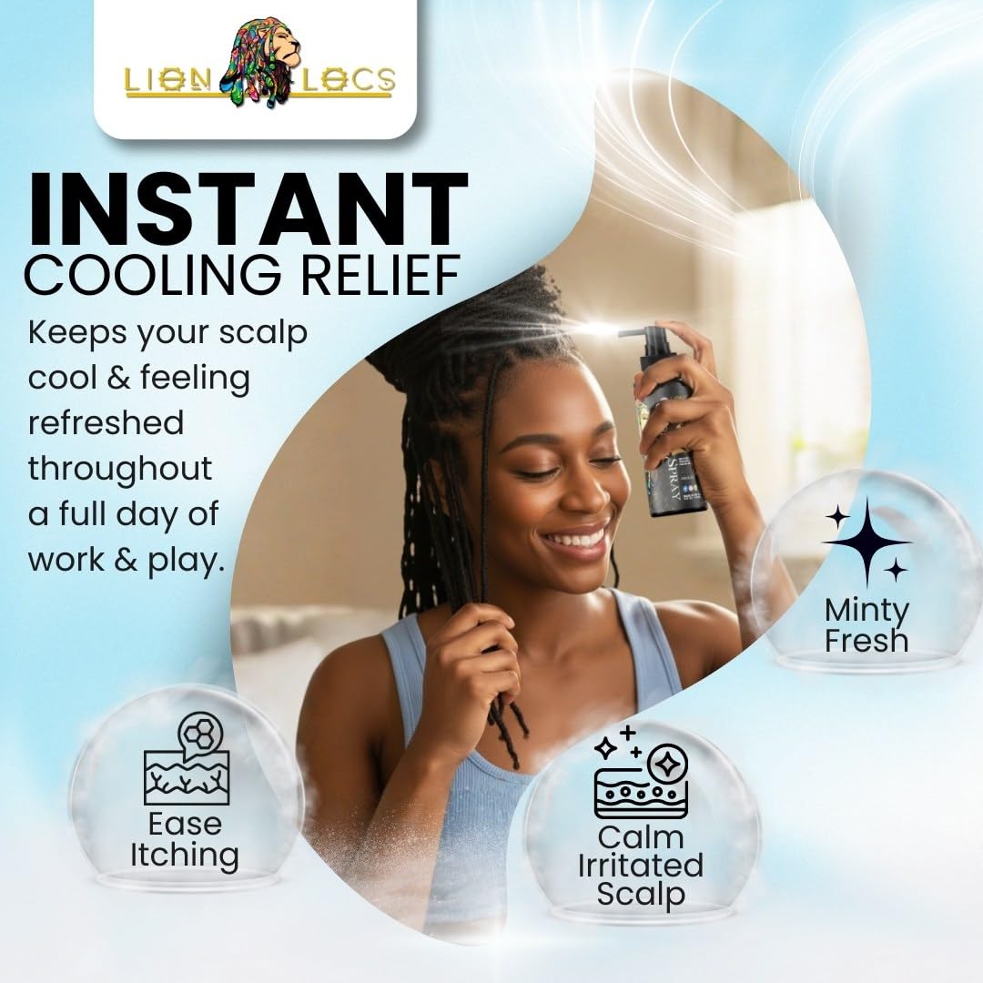 Lion Locs mist spraying close-up illustrating lightweight quick absorption