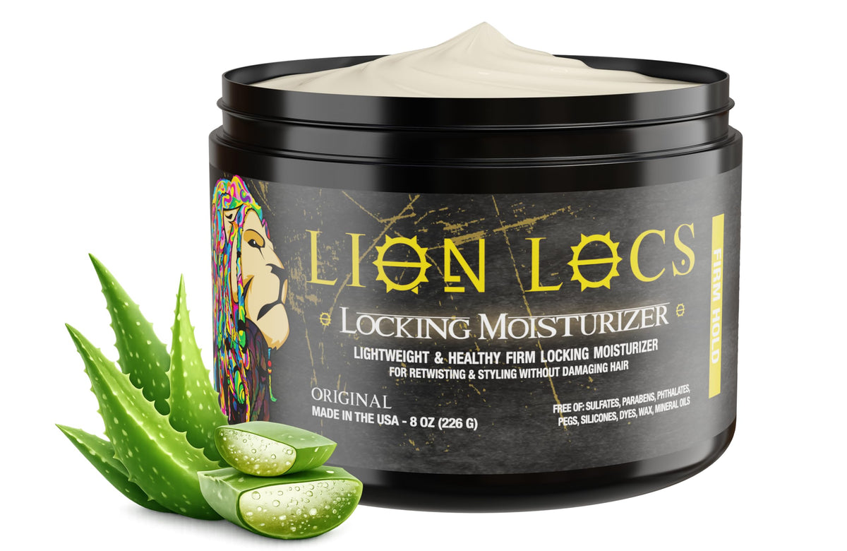 Lion Locs front label showing product name and benefits