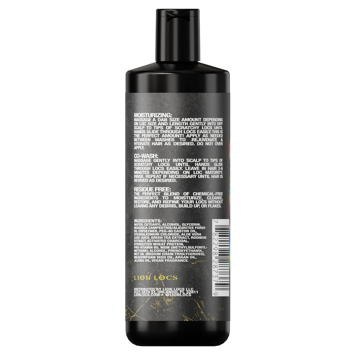 Lion Locs bottle on bathroom shelf in lifestyle setting for routine use