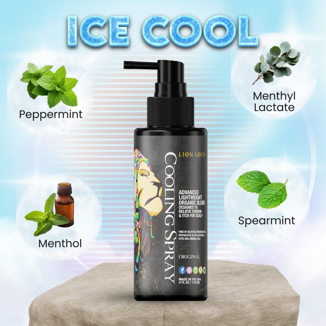 Lion Locs menthol and peppermint ingredients laid out for cooling effect