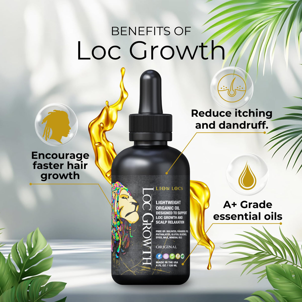 Lion Locs dropper close-up dispensing oil to control precise scalp application