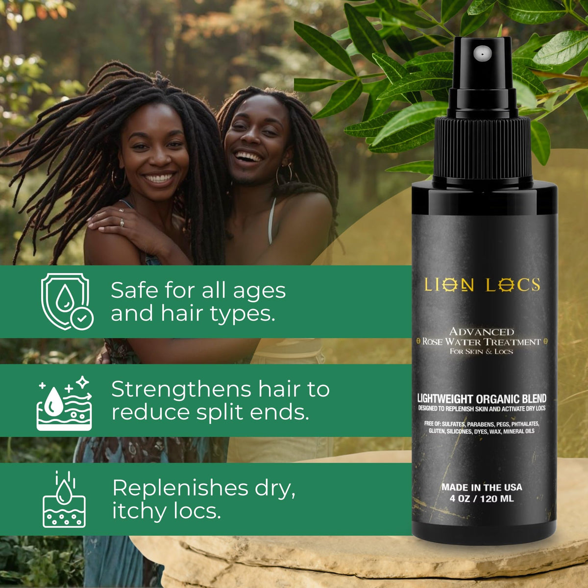 Lion Locs close-up of liquid texture highlighting lightweight formula