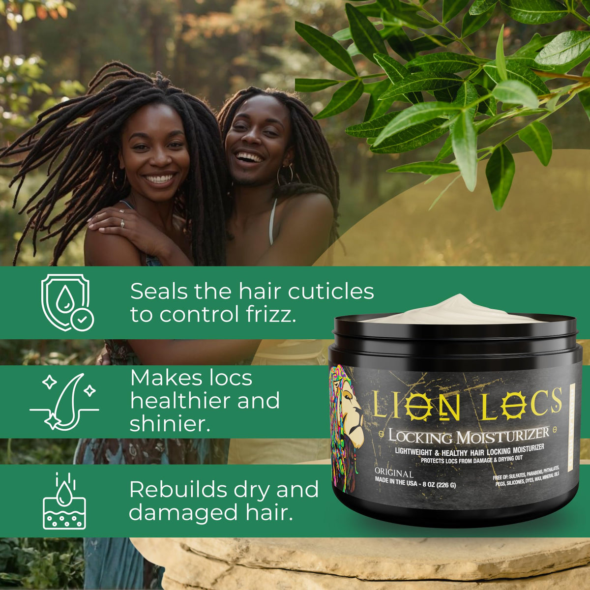 Lion Locs jar next to a ruler showing product size and travel-friendly portability