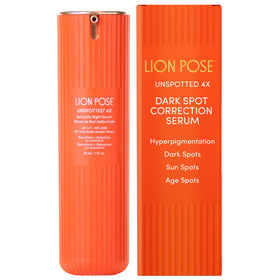 LION POSE front packaging showing serum bottle and brand promise for clearer skin