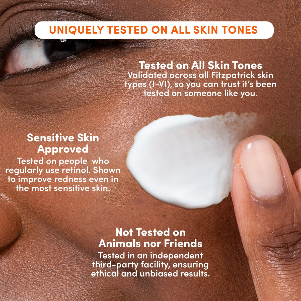 LION POSE in bathroom routine setting showing layering under makeup and sunscreen