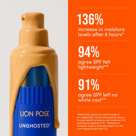 Lion Pose UNGHOSTED swatch on arm showing sheer tint and minimal white cast
