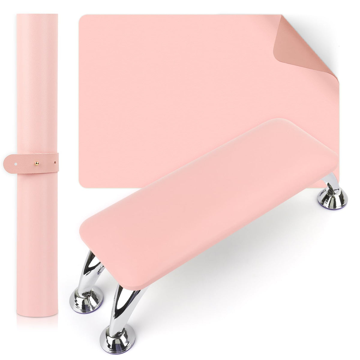 LIONVISON front view pink arm rest with mat showing organized workspace benefit
