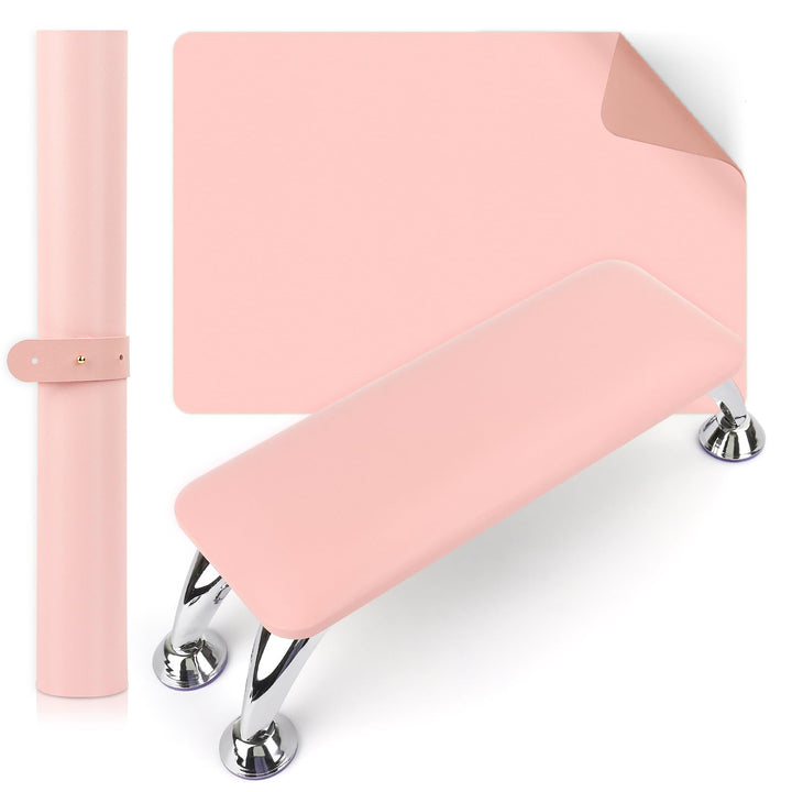 LIONVISON front view pink arm rest with mat showing organized workspace benefit